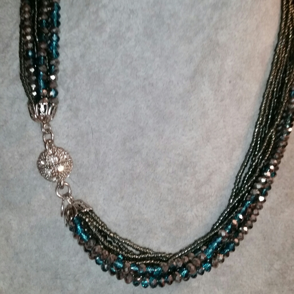 Premier Designs Turquoise & Silver Crystal Layered